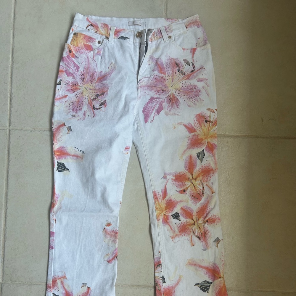 Roberto Cavalli White Jeans with Multicolor Floral Design
